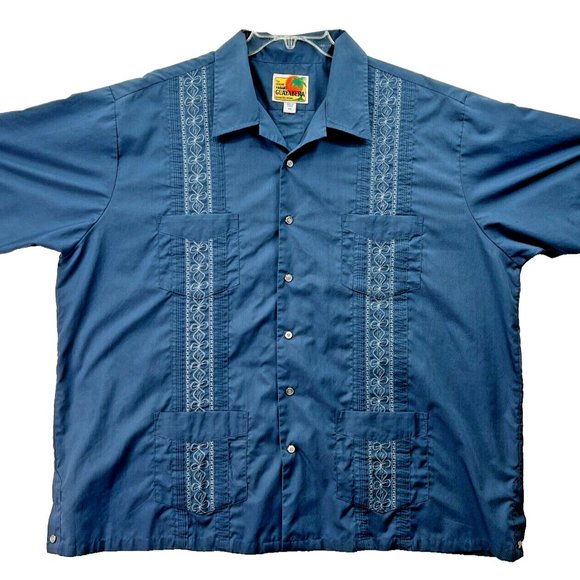 Genuine Haband Guayabera Shirt Mens XXL 2XL Blue 4-Pockets Relax - Picture 1 of 10